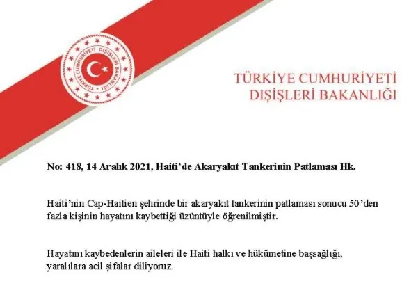Dışişleri Bakanlığından Haiti'ye başsağlığı mesajı - 1