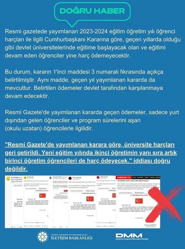 İletişim Başkanlığından "üniversite harçları geri getirildi" iddiasına yalanlama - 2