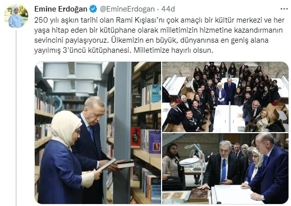 Emine Erdoğan'dan Rami Kütüphanesi paylaşımı - 1