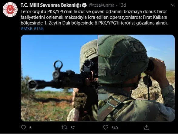 Bakanlık açıkladı! Fırat Kalkanı ve Zeytin Dalı bölgesinde 7 terörist gözaltına alındı - 1