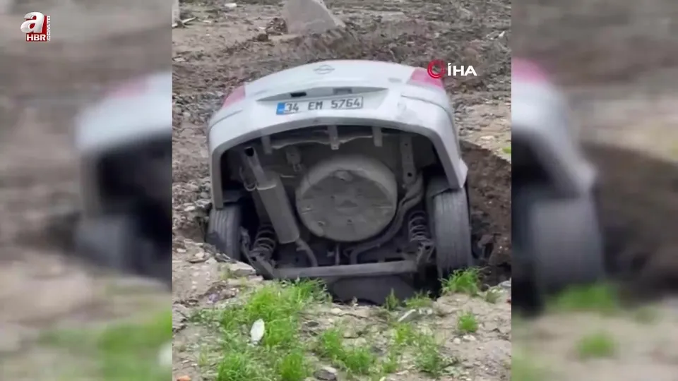Otomobilin obruğa düştüğü anlar kamerada