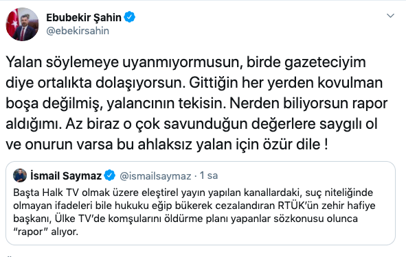 RTÜK Başkanı Şahin’den, İsmail Saymaz’a rapor tepkisi: Kovulman boşa değilmiş, yalancının tekisin