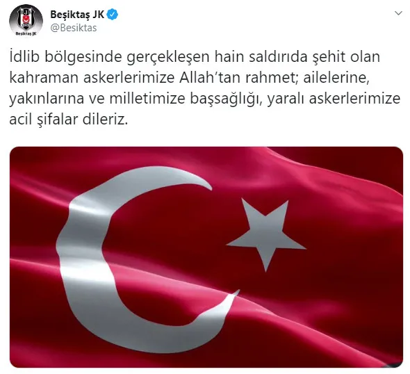 Beşiktaş, Fenerbahçe, Galatasaray ve Trabzonspor'dan Mehmetçik'e mesaj - 1