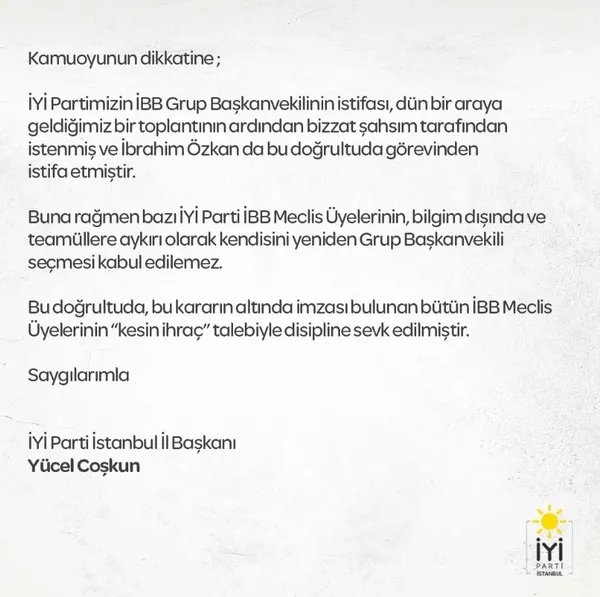 İYİ Parti iyice karıştı: Genel başkanlarını hiçe saydılar! İbrahim Özkan ve 7 İBB Meclis üyesine disiplin şoku