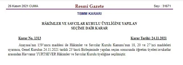 Son dakika: TBMM'nin HSK üyeliği seçimine ilişkin karar Resmi Gazete'de - 1