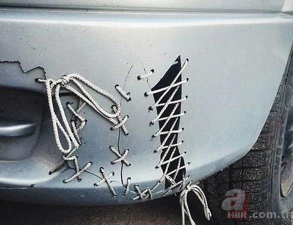 Kaza geçiren araçlarına öyle çözümler buldular ki... 1