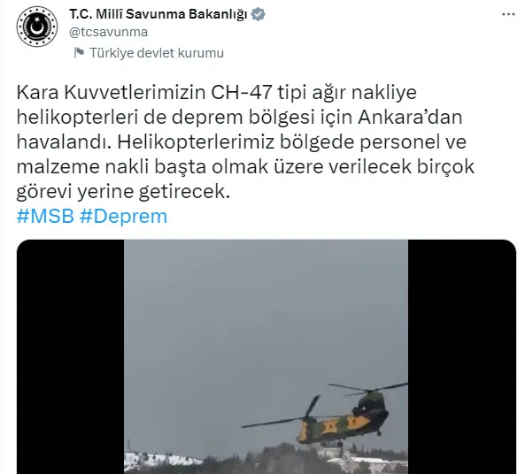 Türk Silahlı Kuvvetleri deprem bölgesine uçan kaleleri sevk etti