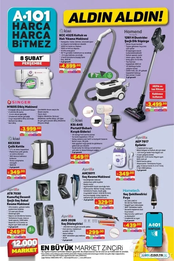 A101 8 Şubat aktüel ürünler kataloğu belli oldu! A101’de bu hafta Singer dikiş makinesi, dikey süpürge, buharlı kırışık giderici uyguna satışta 4