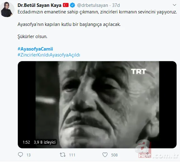 Başkan Erdoğan'ın Ayasofya'yı ibadete açan imzayı atmasının ardından sosyal medyada destek mesajları yaptı 5