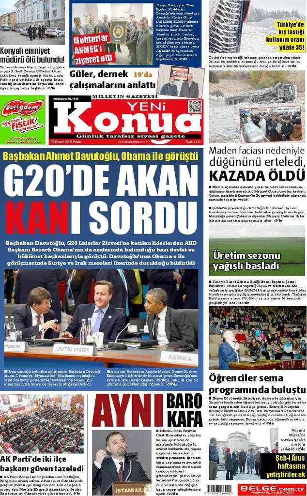 16/11/2014 - Anadolu gazeteleri manşetleri