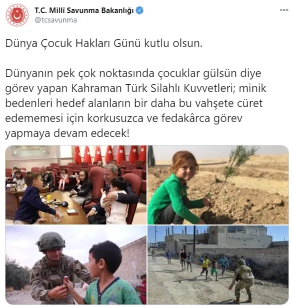 Milli Savunma Bakanlığı'ndan Dünya Çocuk Hakları Günü paylaşımı - 1