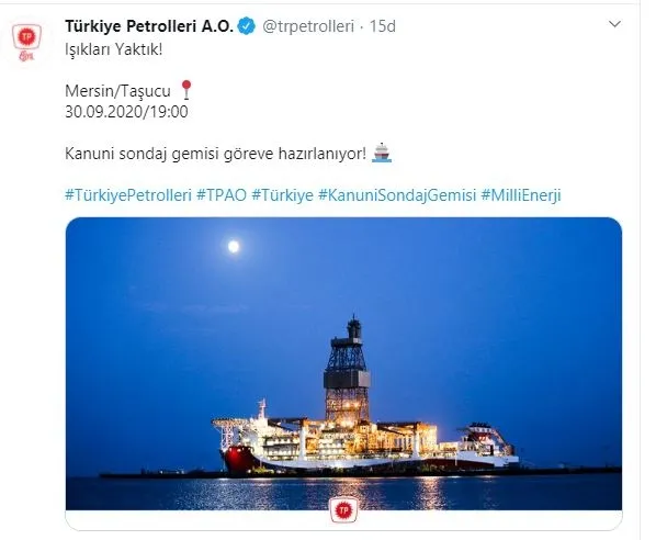 Türkiye Petrolleri Anonim Ortaklığı TPAO; Kanuni sondaj gemisinin göreve hazırlandığını açıkladı