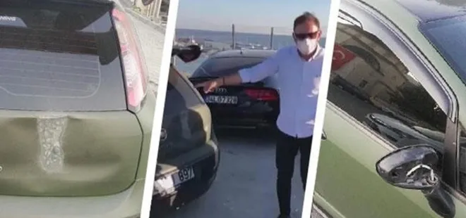 Beylikdüzü'nde skandal olay! Hatalı park eden aracı tekmeledi