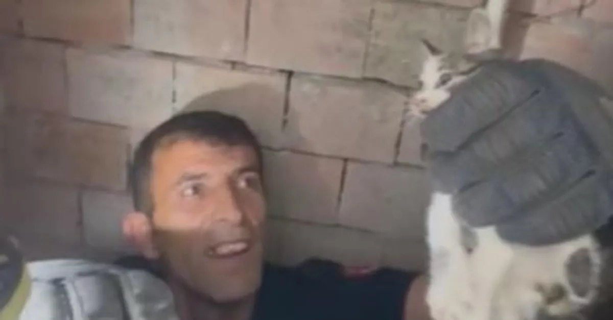 Yavru kedi itfaiye ekiplerince kurtarıldı