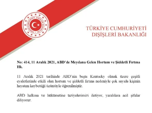 Son dakika: Dışişleri Bakanlığı'ndan hortum ve fırtınanın vurduğu ABD'ye taziye mesajı - 1
