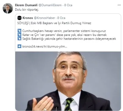 İYİ Parti Genel Başkan Yardımcısı Durmuş Yılmaz FETÖ’nün sitesine konuştu