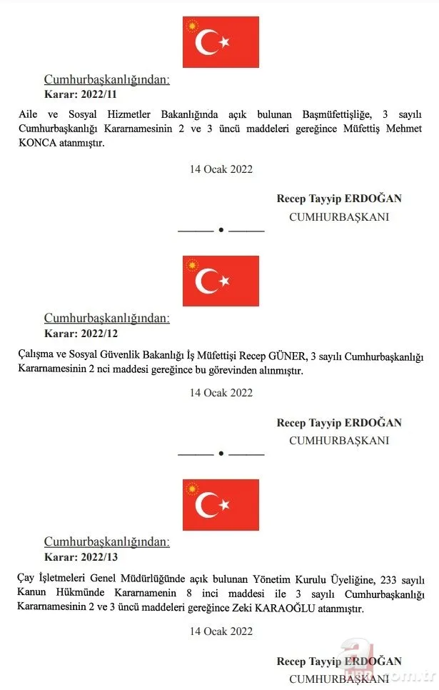 Cumhurbaşkanlığı Atama Kararları Resmi Gazete’de! Aile-Sosyal Hizmetler Bakanlığı, Çalışma-Sosyal Güvenlik Bakanlığı...