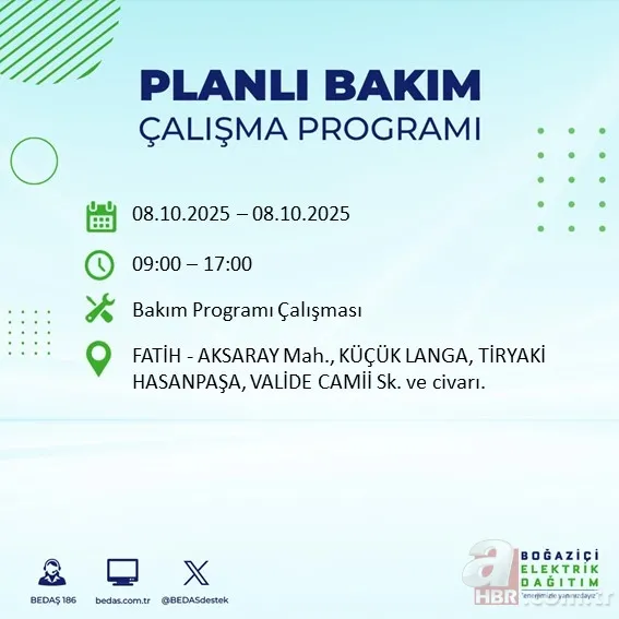 8 EKİM İSTANBUL ELEKTRİK KESİNTİSİ | 9 saat sürecek! Elektrikler ne zaman gelecek? Hangi ilçelerde kesinti olacak? 9