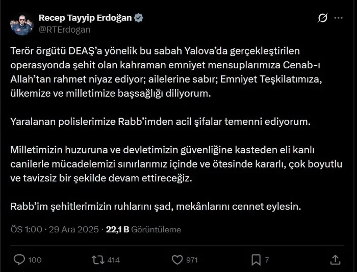 Yalova’da DEAŞ operasyonu! Başkan Erdoğan’dan teröre net mesaj: Sınır içinde ve dışında devam edecek