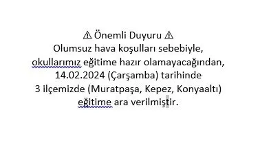 Yarın Antalya'da okullar tatil mi edildi! Valilikten son dakika açıklaması geldi: 14 Şubat Kuvvetli yağış ve sele dikkat... - 1