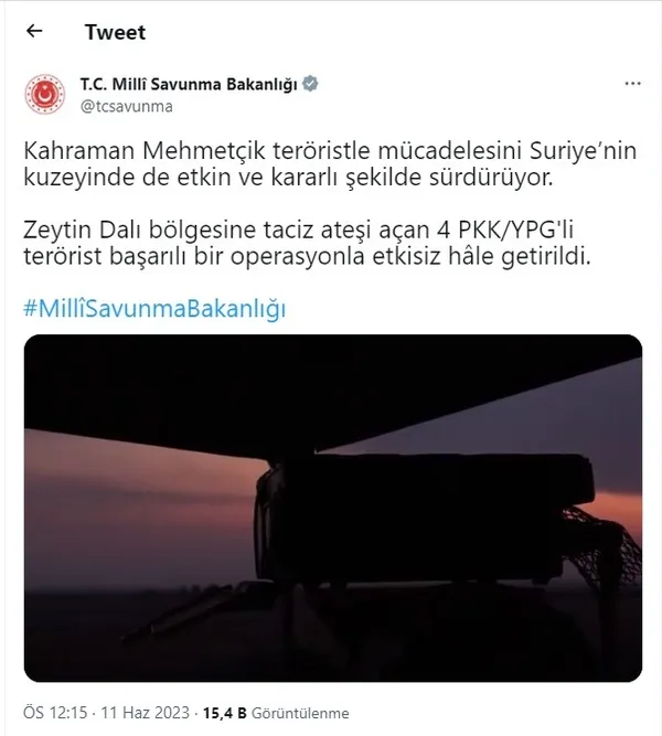 MSB: Taciz ateşi açan 4 terörist etkisiz hale getirildi - 1