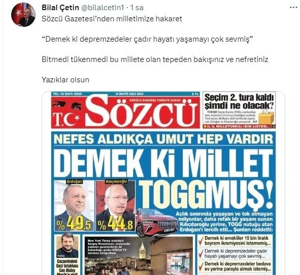 Sözcü’den depremzedelere ağır hakaretler! Ne yaptı size bu insanlar?