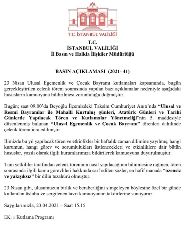 CHP’li İBB Başkanı Ekrem İmamoğlu 23 Nisan’da provokasyona kalkıştı! İstanbul Valiliği’nden İmamoğlu’na ders gibi cevap