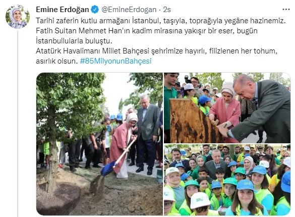 Emine Erdoğan'dan Atatürk Havalimanı Millet Bahçesi mesajı - 1