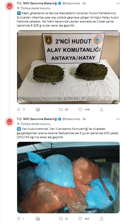 Hudut kartalları Hatay ve Van sınırlarında uyuşturucu ele geçirdi