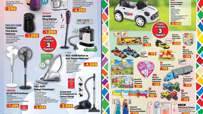 A101 7 AĞUSTOS KATALOĞU | Peşin fiyatına 3 taksit kampanyası: Akülü araba 6.499 TL, dikey süpürge 1.899 TL, Vantilatör 1.499 TL...