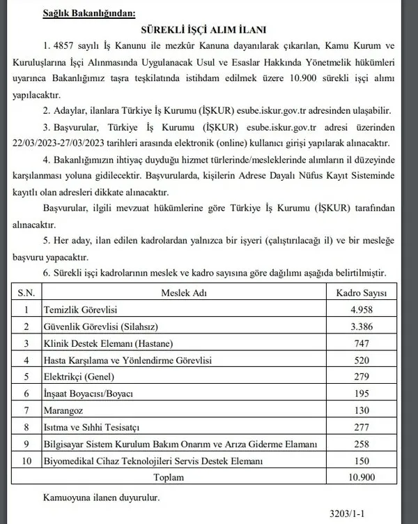 Sağlık Bakanlığının 10.900 sürekli işçi alımı başladı mı? Sağlık Bakanlığının 10.900 sürekli işçi alımı ne zaman yapılacak? - 5