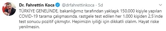 Son dakika: Bakan Fahrettin Koca, rastgele testlerin sonucunu açıkladı - 1