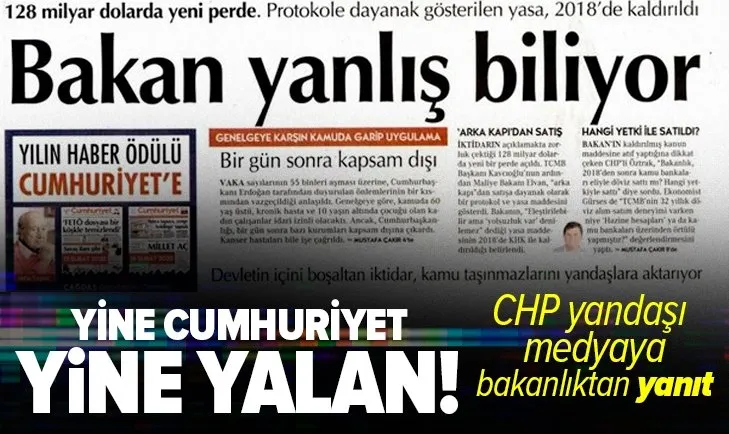 Son dakika: Cumhuriyet Gazetesi'nin Hazine ve TCMB arasındaki protokolün yasal dayanağı ortadan kalktı iddiasına yalanlama
