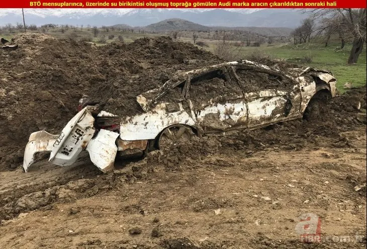 PKK’lı teröristlerin çaldığı lüks otomobil, toprağa gömülü bulundu